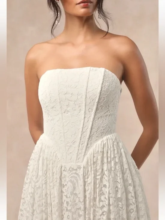 Lulus Shiori White Lace Bustier Basque Waist Strapless Maxi Dress Size XS New! - Picture 4 of 11